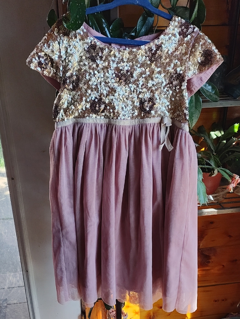 Mini Boden Mauve Sequin Bodice Party Dress, Girls Size 5-6